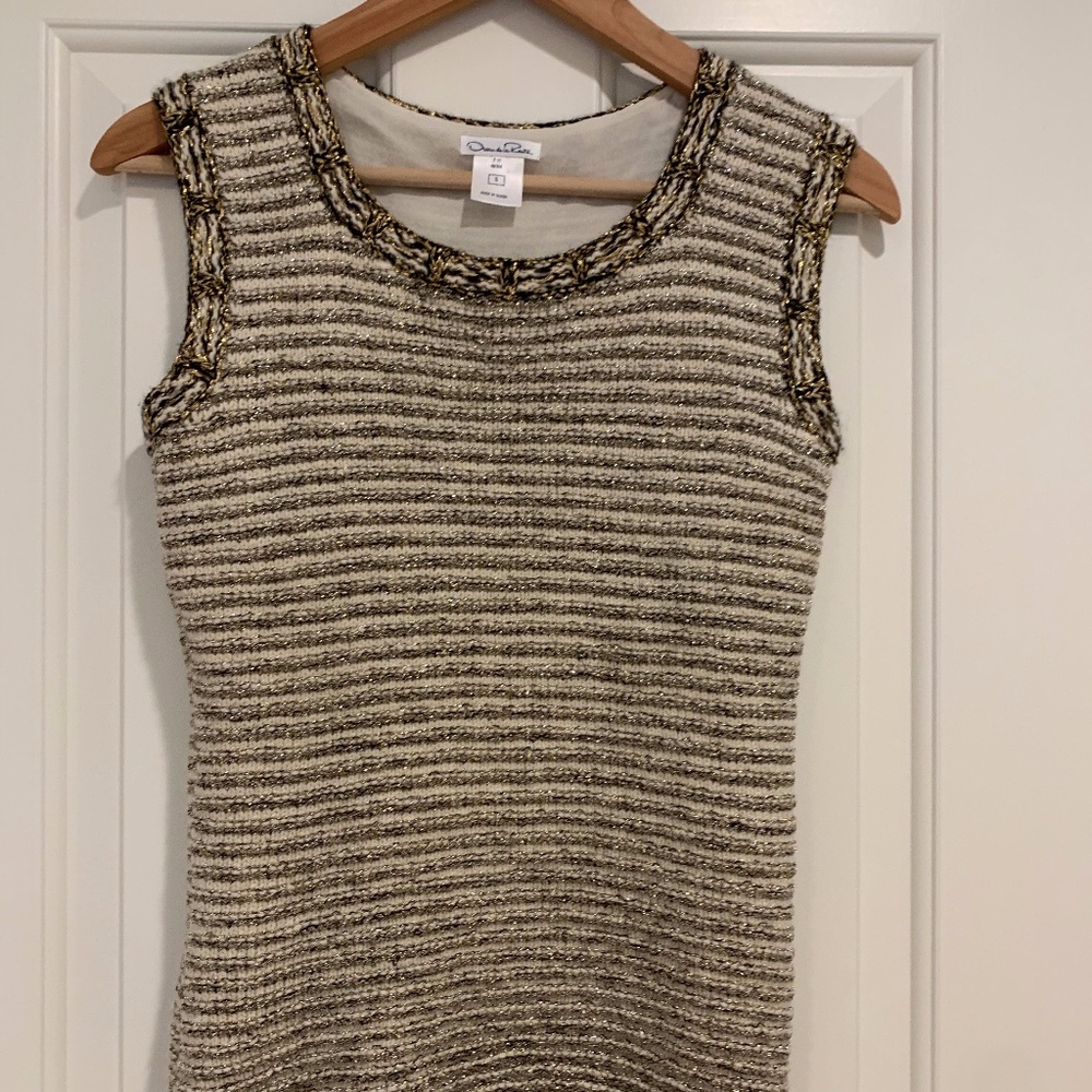 Oscar de la Rental knit tank sweater metallic gold